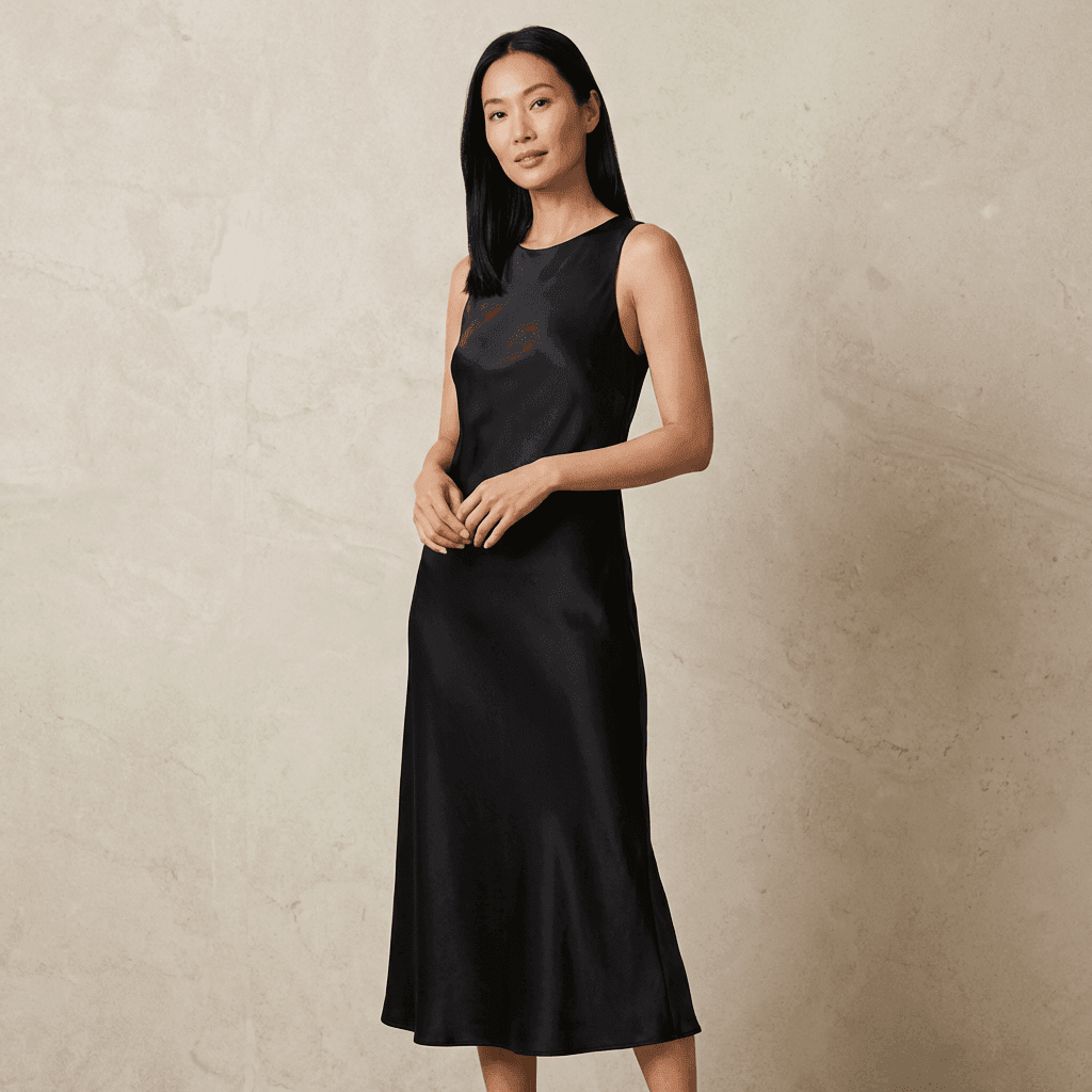 Silk Midi Dress, , large